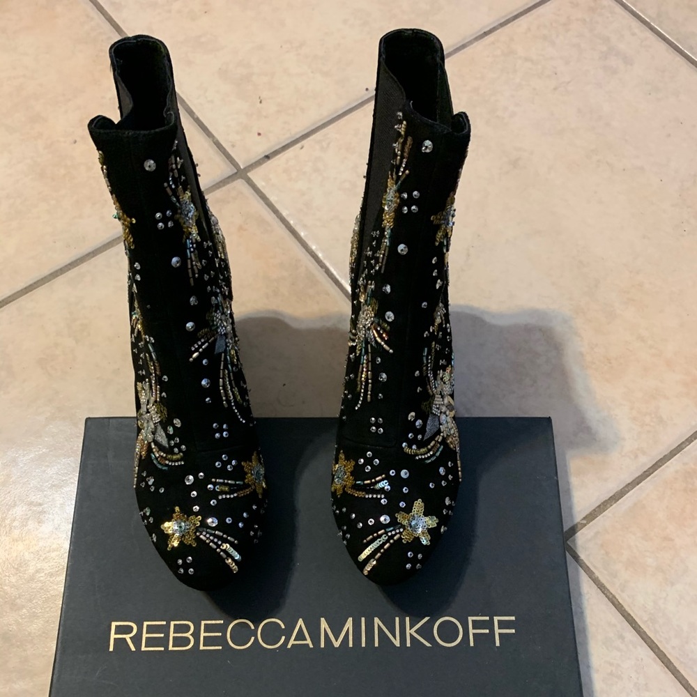 Rebecca mink off booties , size 7.5 .
